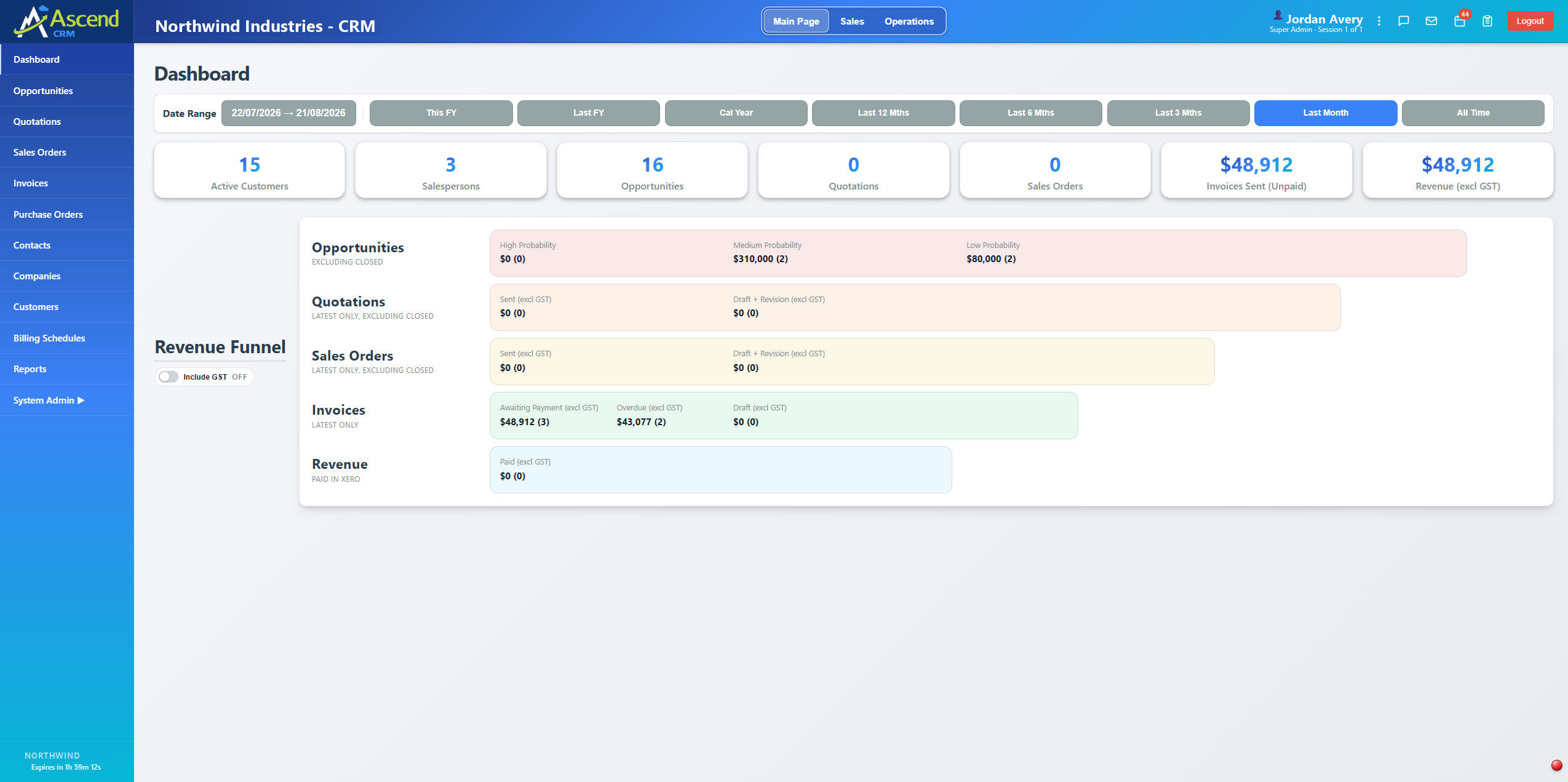 Ascend CRM interface